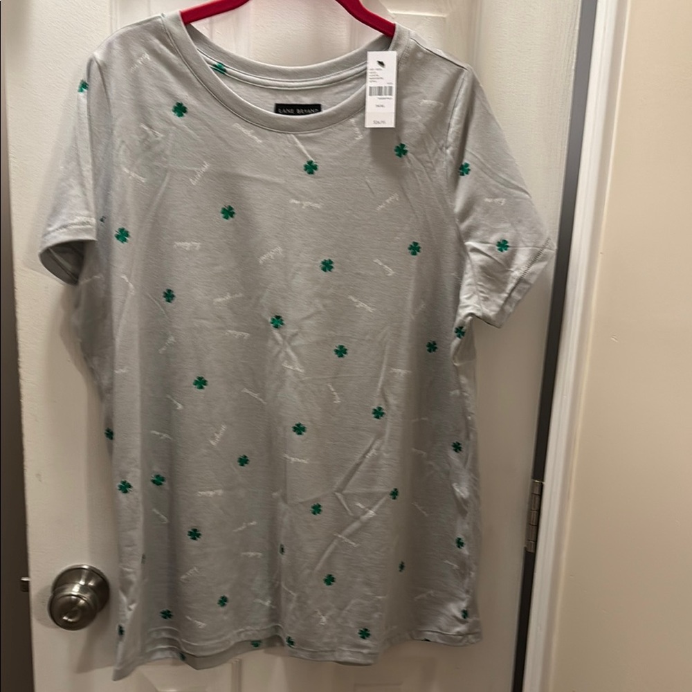 Lane Bryant Gray Tee with Green Clover Accents